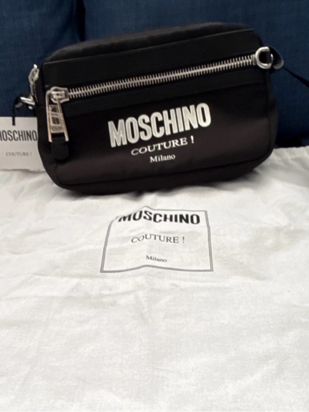 Moschino Black Logo Belt Bag with Silver Hardware